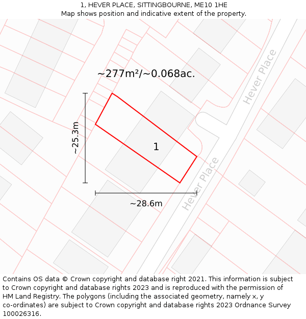 1, HEVER PLACE, SITTINGBOURNE, ME10 1HE: Plot and title map