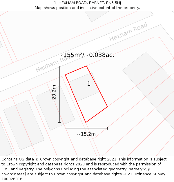 1, HEXHAM ROAD, BARNET, EN5 5HJ: Plot and title map