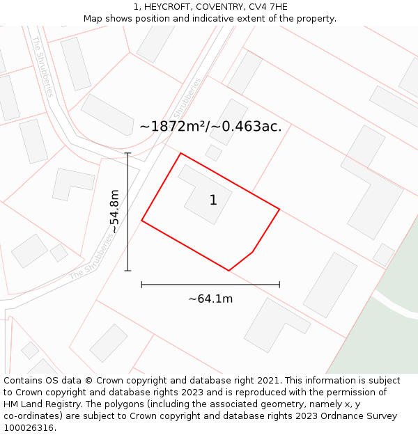 1, HEYCROFT, COVENTRY, CV4 7HE: Plot and title map