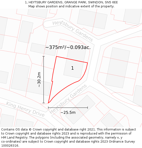 1, HEYTSBURY GARDENS, GRANGE PARK, SWINDON, SN5 6EE: Plot and title map