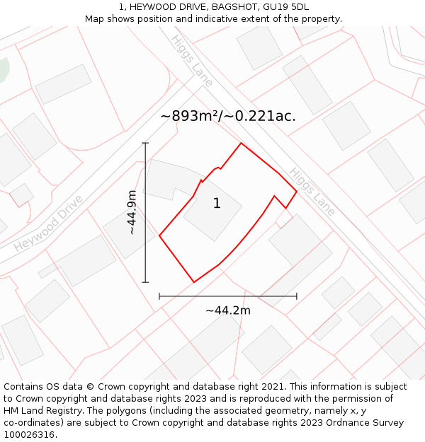 1, HEYWOOD DRIVE, BAGSHOT, GU19 5DL: Plot and title map