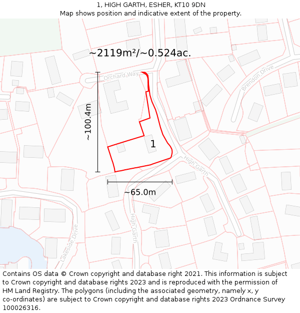 1, HIGH GARTH, ESHER, KT10 9DN: Plot and title map