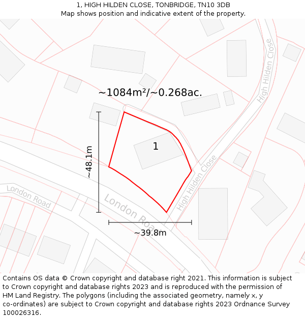 1, HIGH HILDEN CLOSE, TONBRIDGE, TN10 3DB: Plot and title map