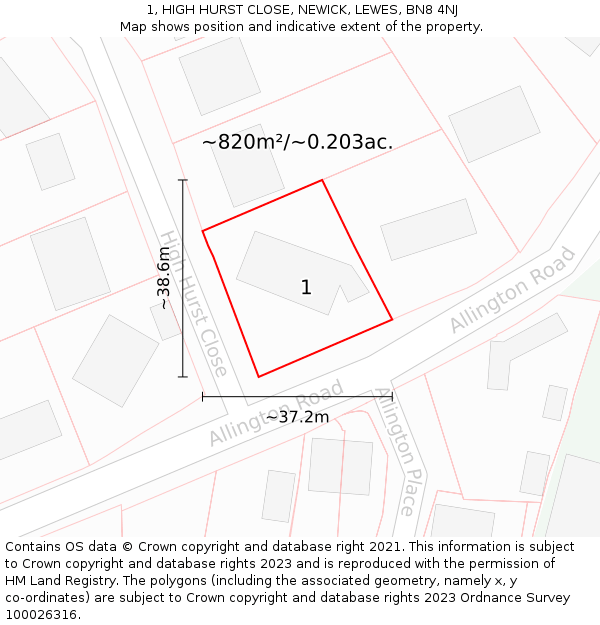 1, HIGH HURST CLOSE, NEWICK, LEWES, BN8 4NJ: Plot and title map