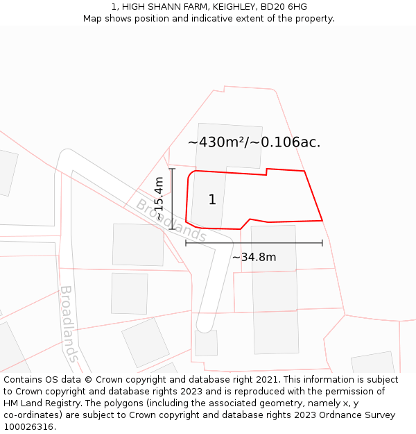 1, HIGH SHANN FARM, KEIGHLEY, BD20 6HG: Plot and title map
