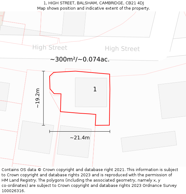 1, HIGH STREET, BALSHAM, CAMBRIDGE, CB21 4DJ: Plot and title map