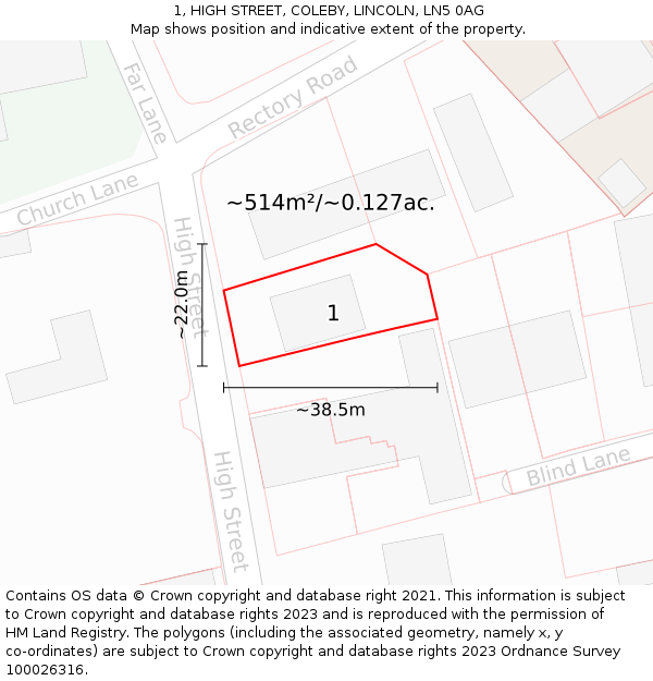 1, HIGH STREET, COLEBY, LINCOLN, LN5 0AG: Plot and title map