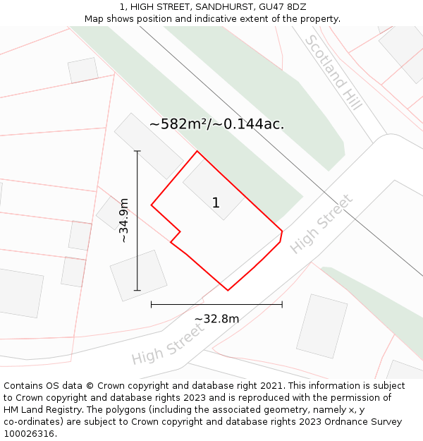 1, HIGH STREET, SANDHURST, GU47 8DZ: Plot and title map