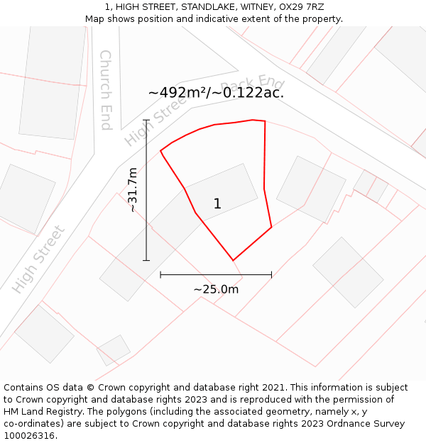 1, HIGH STREET, STANDLAKE, WITNEY, OX29 7RZ: Plot and title map