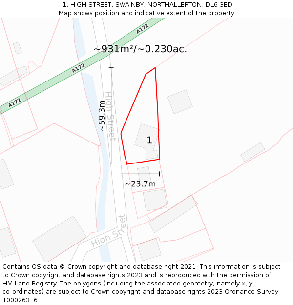 1, HIGH STREET, SWAINBY, NORTHALLERTON, DL6 3ED: Plot and title map