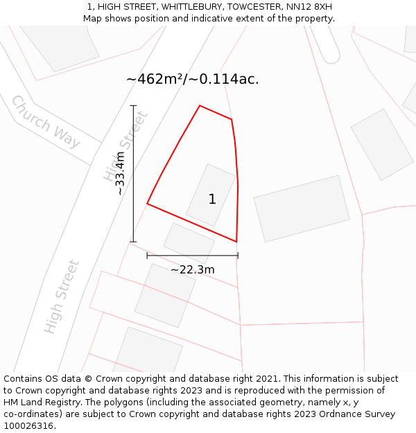 1, HIGH STREET, WHITTLEBURY, TOWCESTER, NN12 8XH: Plot and title map