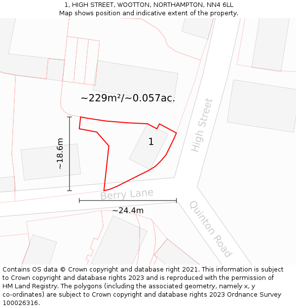 1, HIGH STREET, WOOTTON, NORTHAMPTON, NN4 6LL: Plot and title map