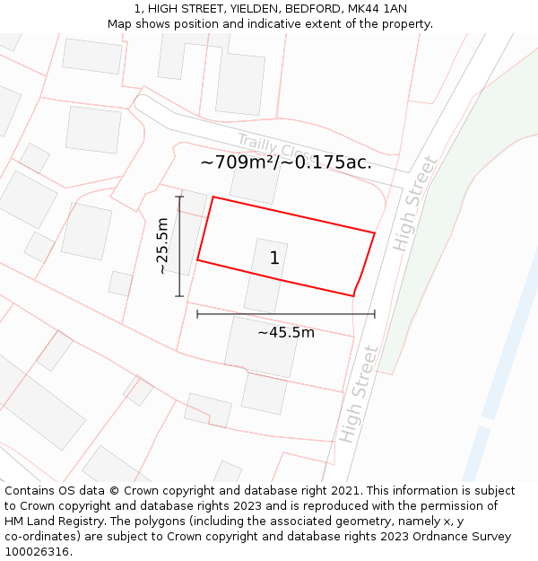 1, HIGH STREET, YIELDEN, BEDFORD, MK44 1AN: Plot and title map