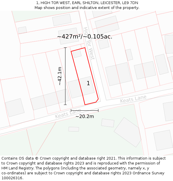 1, HIGH TOR WEST, EARL SHILTON, LEICESTER, LE9 7DN: Plot and title map