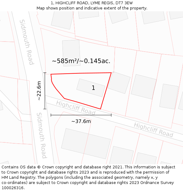 1, HIGHCLIFF ROAD, LYME REGIS, DT7 3EW: Plot and title map