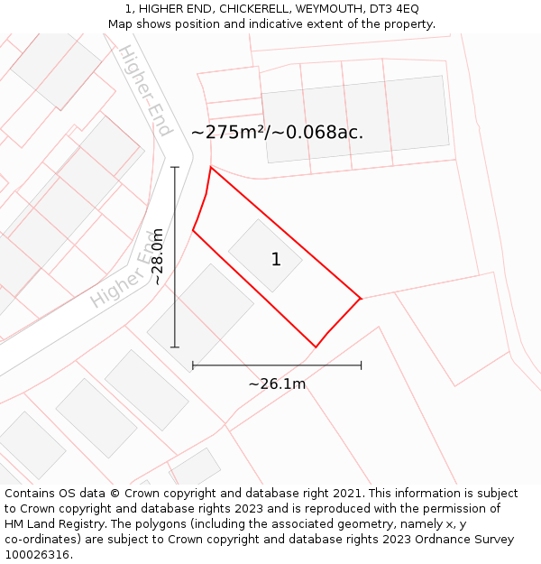 1, HIGHER END, CHICKERELL, WEYMOUTH, DT3 4EQ: Plot and title map