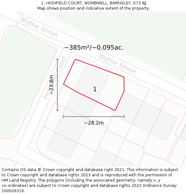 1, HIGHFIELD COURT, WOMBWELL, BARNSLEY, S73 8JJ: Plot and title map