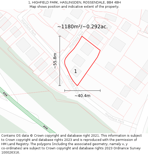 1, HIGHFIELD PARK, HASLINGDEN, ROSSENDALE, BB4 4BH: Plot and title map