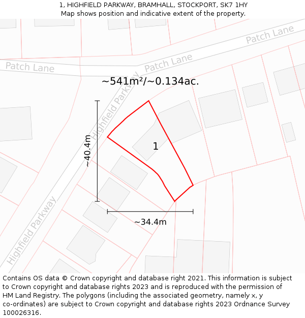 1, HIGHFIELD PARKWAY, BRAMHALL, STOCKPORT, SK7 1HY: Plot and title map