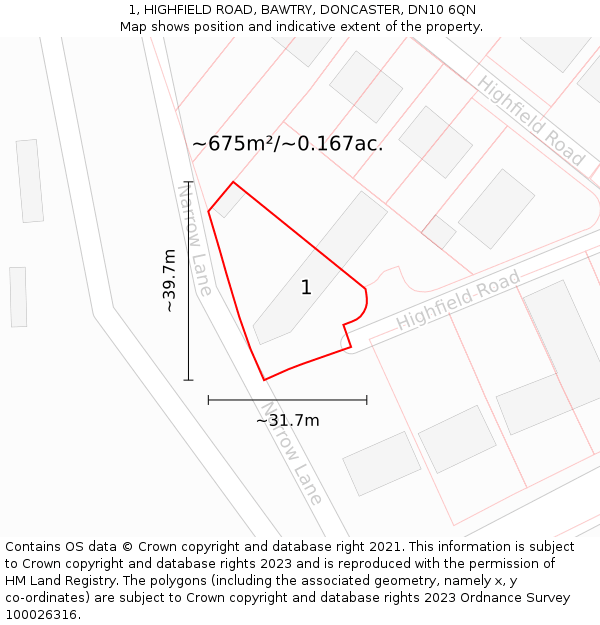 1, HIGHFIELD ROAD, BAWTRY, DONCASTER, DN10 6QN: Plot and title map