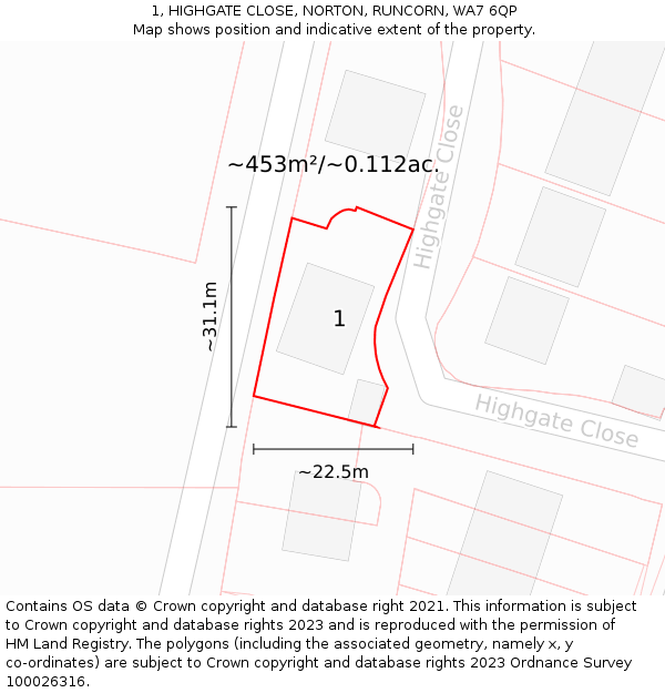 1, HIGHGATE CLOSE, NORTON, RUNCORN, WA7 6QP: Plot and title map