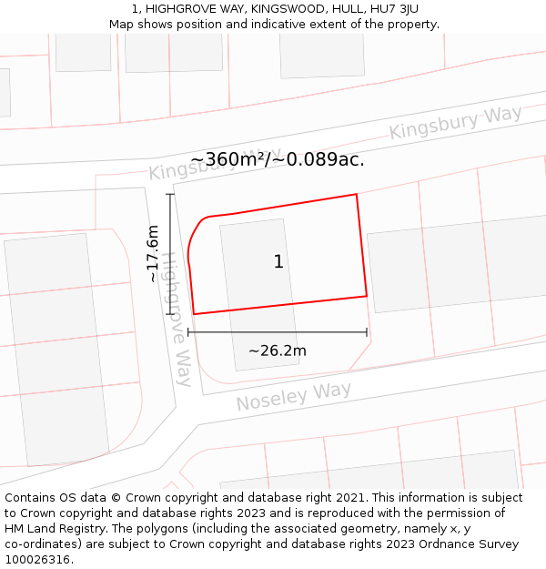 1, HIGHGROVE WAY, KINGSWOOD, HULL, HU7 3JU: Plot and title map