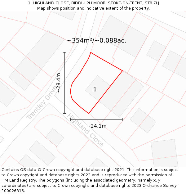 1, HIGHLAND CLOSE, BIDDULPH MOOR, STOKE-ON-TRENT, ST8 7LJ: Plot and title map