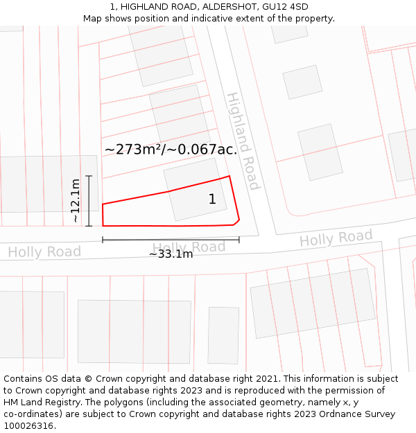 1, HIGHLAND ROAD, ALDERSHOT, GU12 4SD: Plot and title map