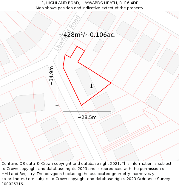 1, HIGHLAND ROAD, HAYWARDS HEATH, RH16 4DP: Plot and title map