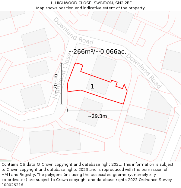 1, HIGHWOOD CLOSE, SWINDON, SN2 2RE: Plot and title map