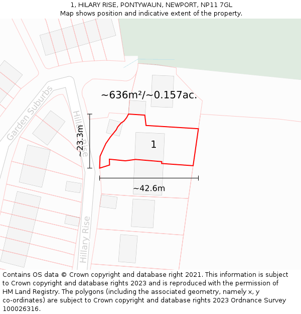 1, HILARY RISE, PONTYWAUN, NEWPORT, NP11 7GL: Plot and title map