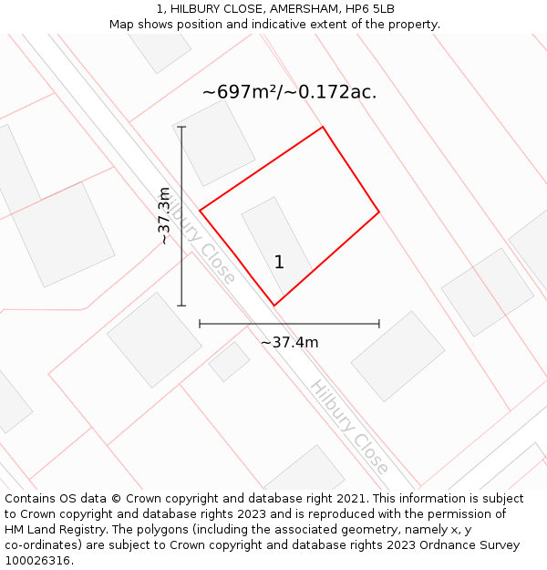 1, HILBURY CLOSE, AMERSHAM, HP6 5LB: Plot and title map