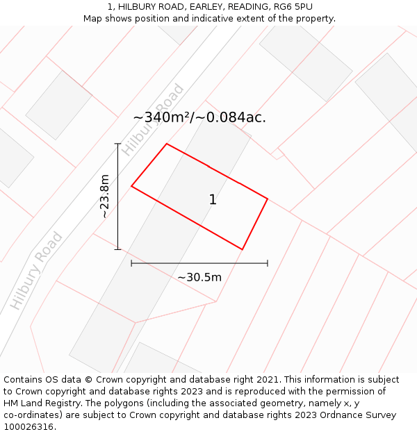 1, HILBURY ROAD, EARLEY, READING, RG6 5PU: Plot and title map