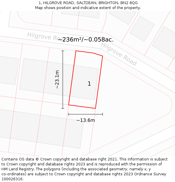 1, HILGROVE ROAD, SALTDEAN, BRIGHTON, BN2 8QG: Plot and title map