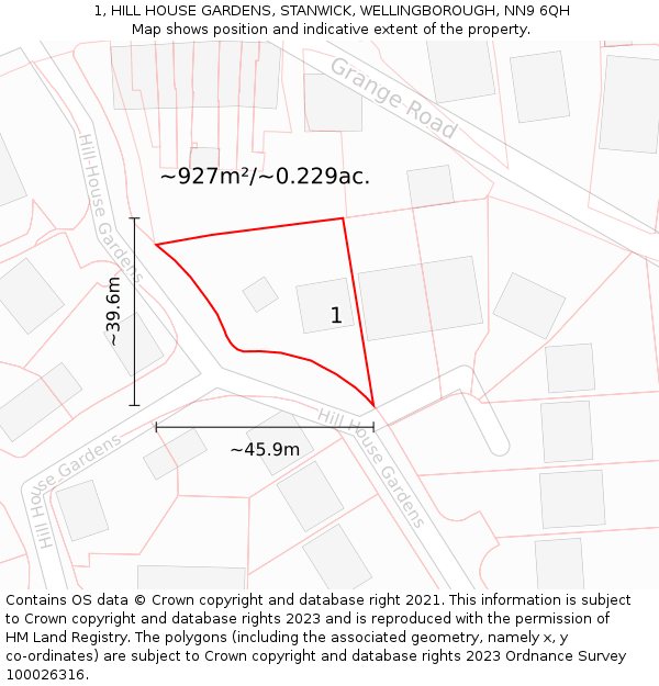 1, HILL HOUSE GARDENS, STANWICK, WELLINGBOROUGH, NN9 6QH: Plot and title map