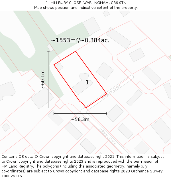 1, HILLBURY CLOSE, WARLINGHAM, CR6 9TN: Plot and title map