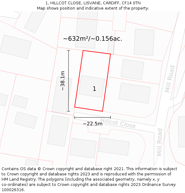 1, HILLCOT CLOSE, LISVANE, CARDIFF, CF14 0TN: Plot and title map