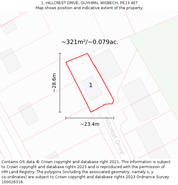 1, HILLCREST DRIVE, GUYHIRN, WISBECH, PE13 4ET: Plot and title map