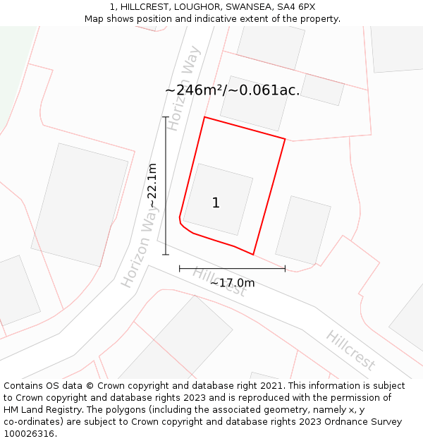 1, HILLCREST, LOUGHOR, SWANSEA, SA4 6PX: Plot and title map