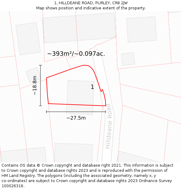 1, HILLDEANE ROAD, PURLEY, CR8 2JW: Plot and title map