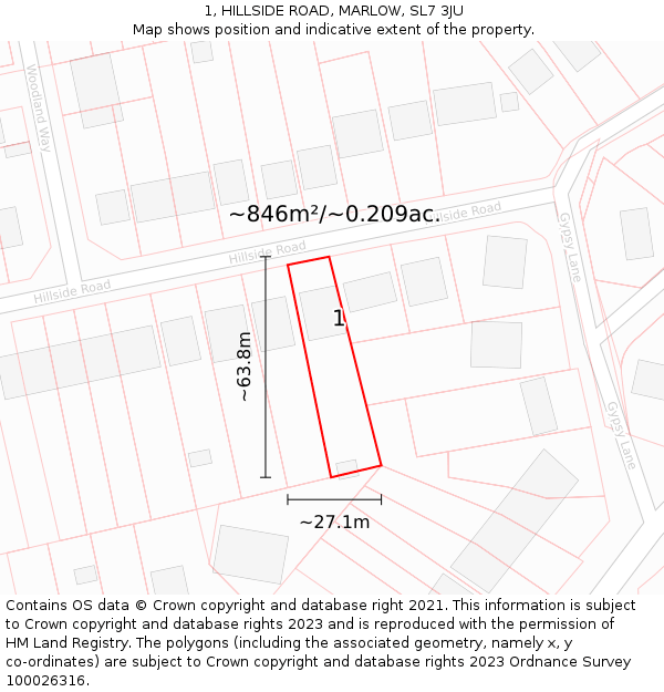 1, HILLSIDE ROAD, MARLOW, SL7 3JU: Plot and title map