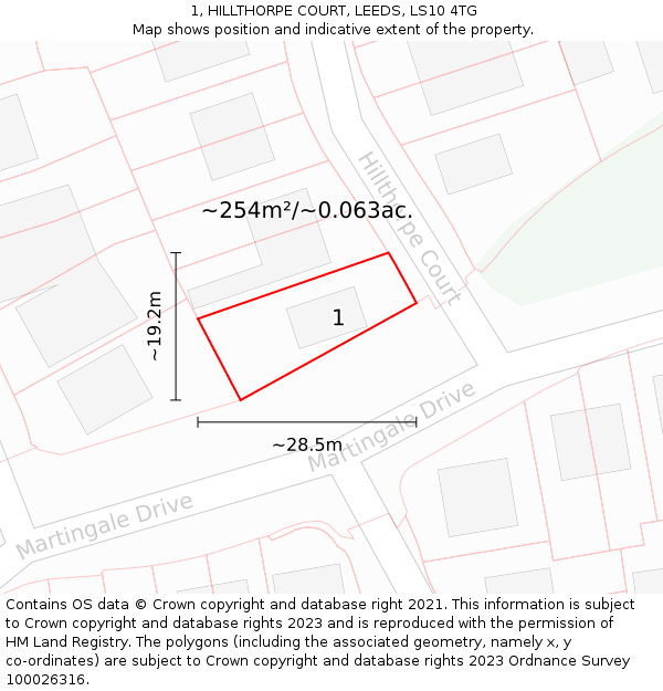 1, HILLTHORPE COURT, LEEDS, LS10 4TG: Plot and title map