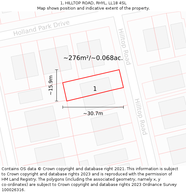 1, HILLTOP ROAD, RHYL, LL18 4SL: Plot and title map