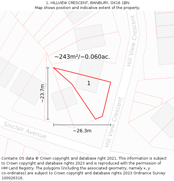 1, HILLVIEW CRESCENT, BANBURY, OX16 1BN: Plot and title map