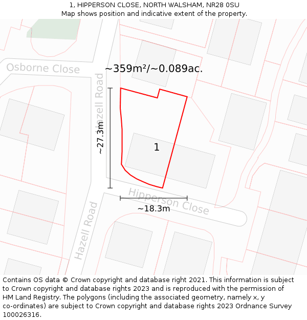 1, HIPPERSON CLOSE, NORTH WALSHAM, NR28 0SU: Plot and title map