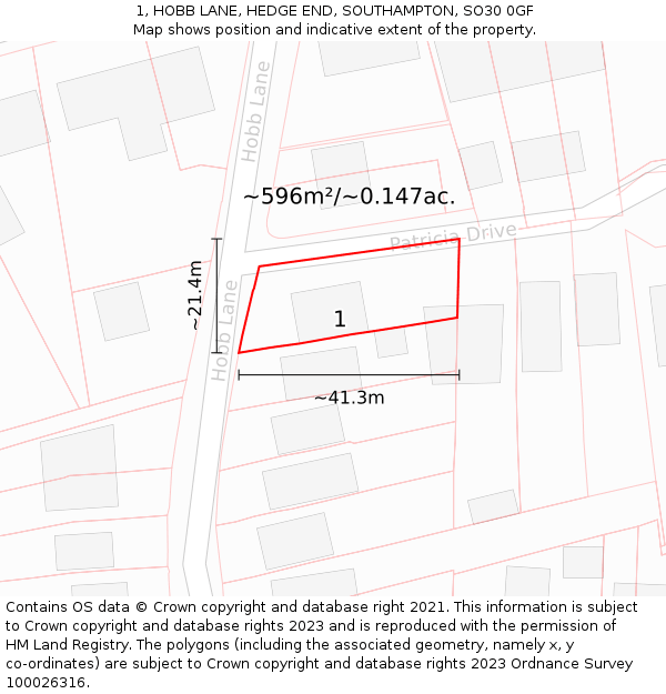 1, HOBB LANE, HEDGE END, SOUTHAMPTON, SO30 0GF: Plot and title map