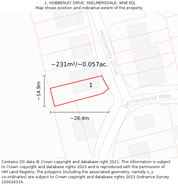 1, HOBBERLEY DRIVE, SKELMERSDALE, WN8 6DJ: Plot and title map