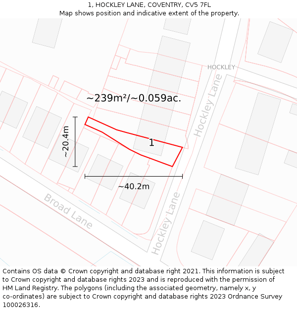 1, HOCKLEY LANE, COVENTRY, CV5 7FL: Plot and title map