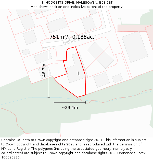 1, HODGETTS DRIVE, HALESOWEN, B63 1ET: Plot and title map