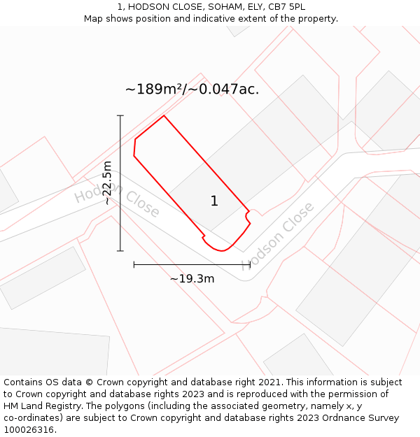 1, HODSON CLOSE, SOHAM, ELY, CB7 5PL: Plot and title map